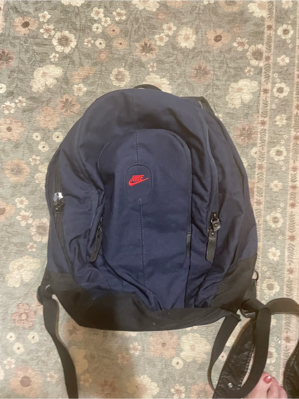Nike Navy and Black Backpack with Red Logo